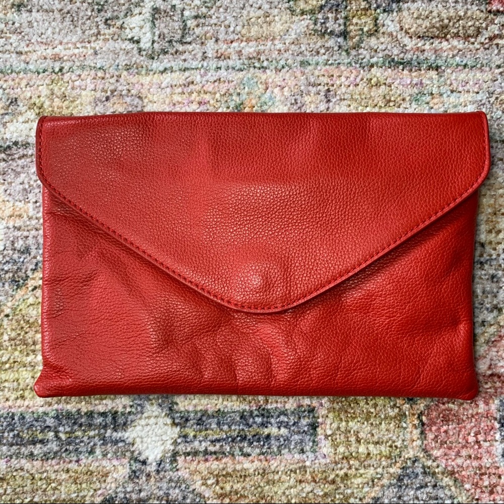 J. Crew Factory Red Leather Envelope Clutch